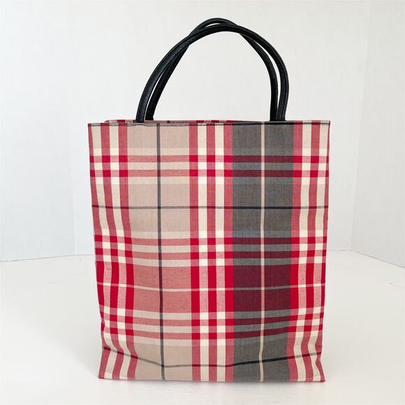 BURBERRY Nova Check Hand Bag Canvas Red Tote - Picture 11 of 13
